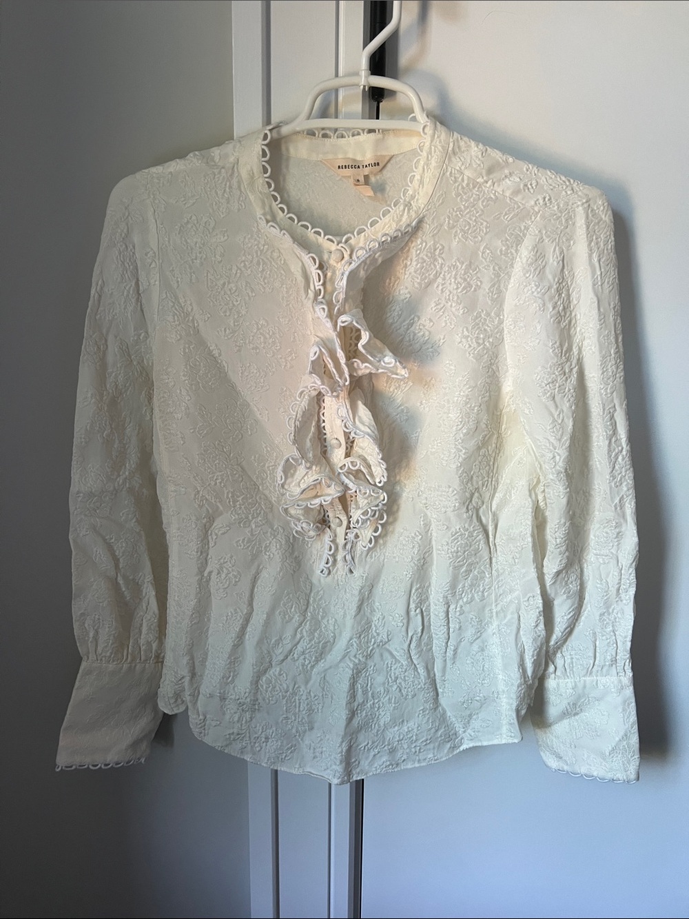 Rebecca Taylor Silk Ivory Lace Ruffle Front Blouse